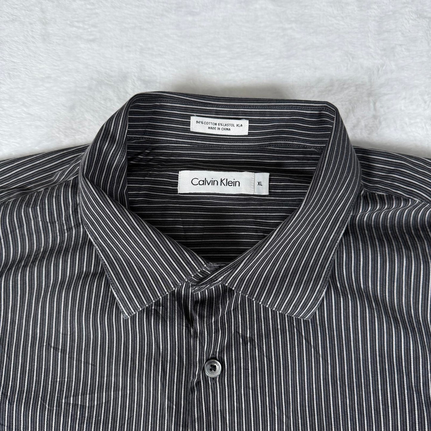 Mens Calvin Klein Shirt Black Grey Pinstripe