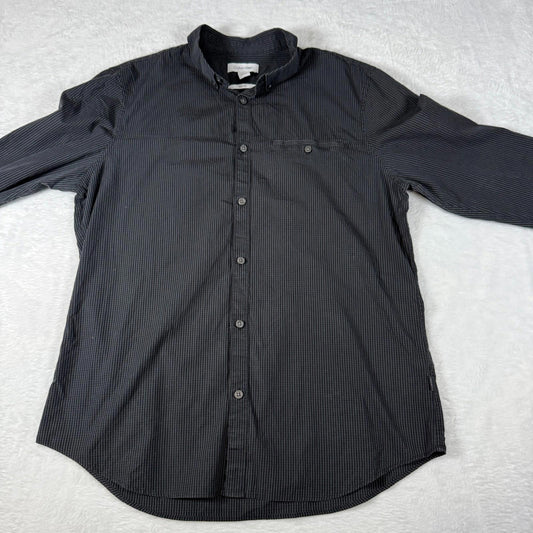 Calvin Klein Shirt Black Striped Slim Fit Men’s Large Long Sleeve - Good