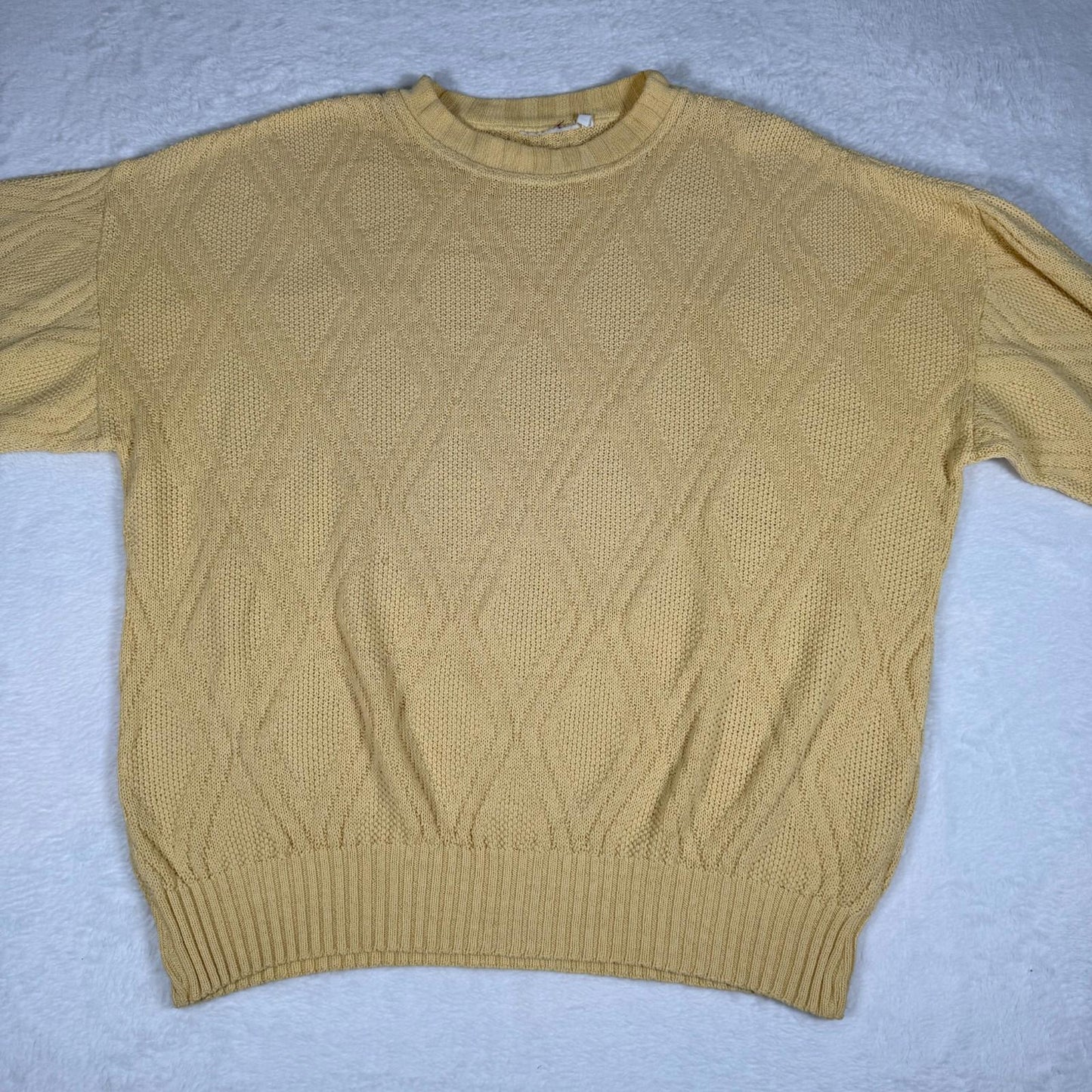Vintage 80s Style Knit Jumper XL Yellow Diamond