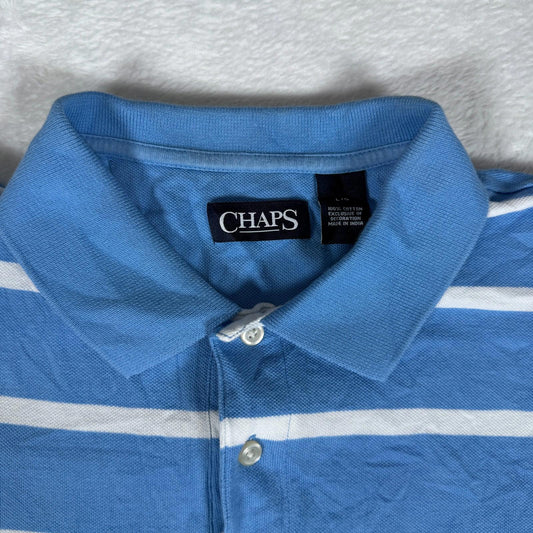 Chaps Polo Shirt Mens Large Blue White Striped