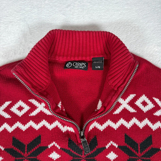 Chaps Knit Jumper Mens Large Red Fair Isle