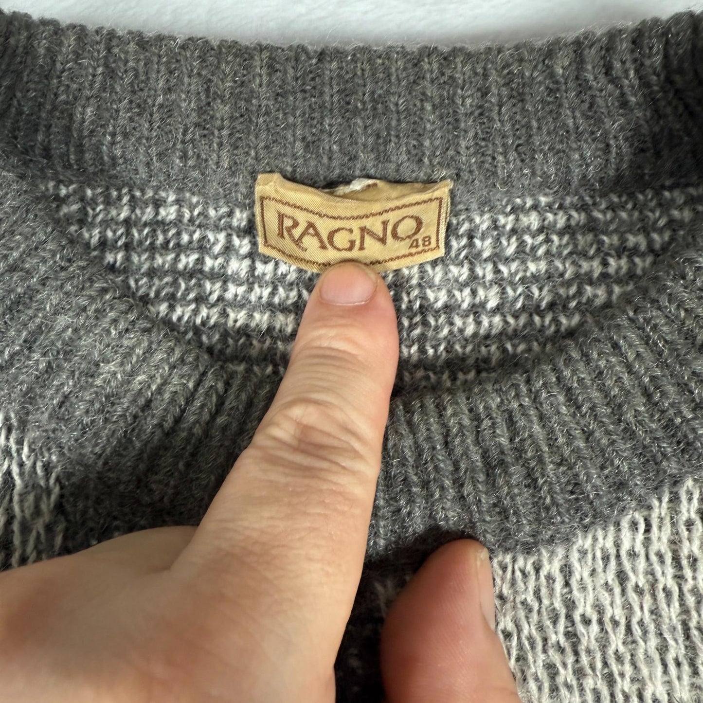 Vintage Ragno Knit Sweater Italian XL Grey Abstract 80s