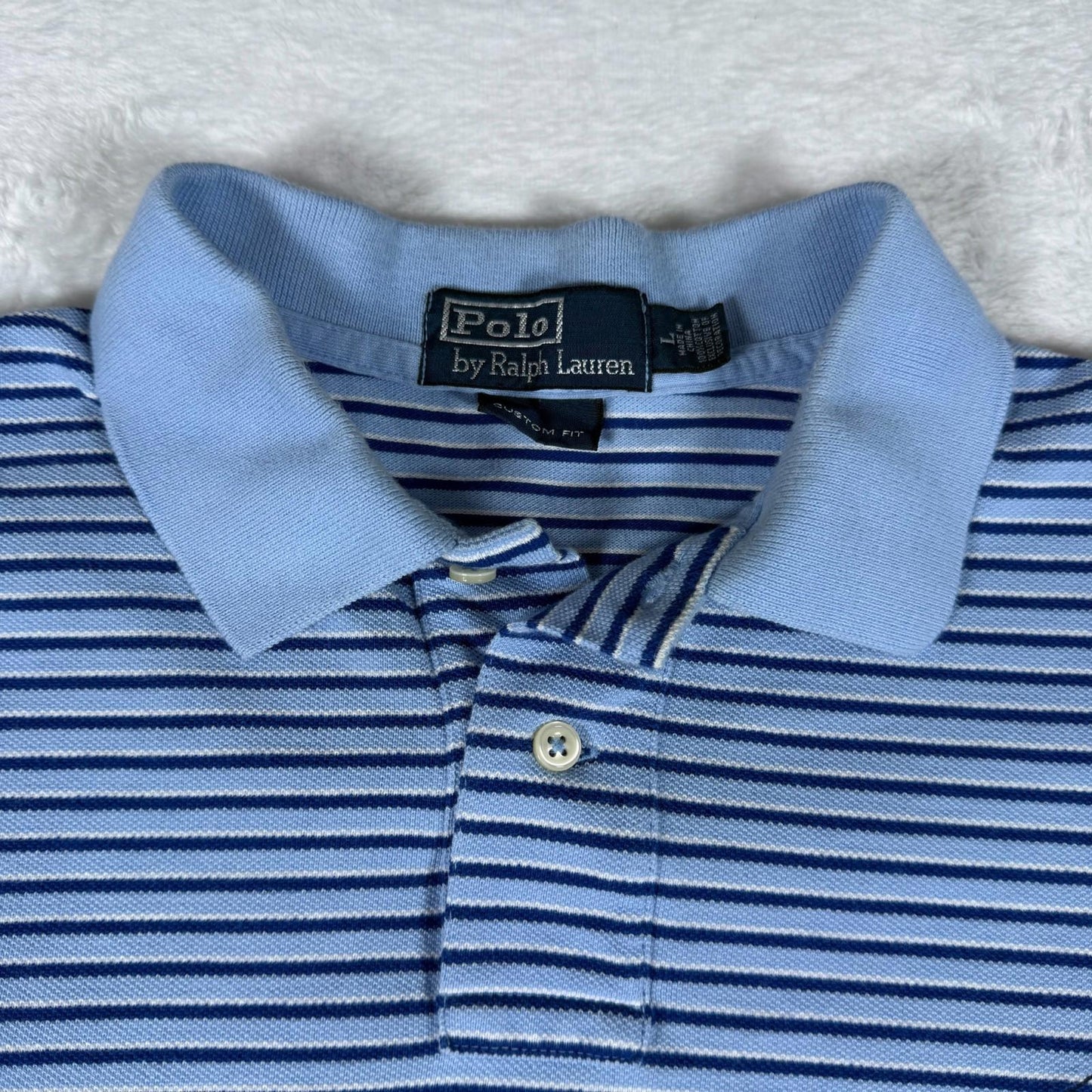 Vintage Ralph Lauren Polo Shirt Blue Black Stripe