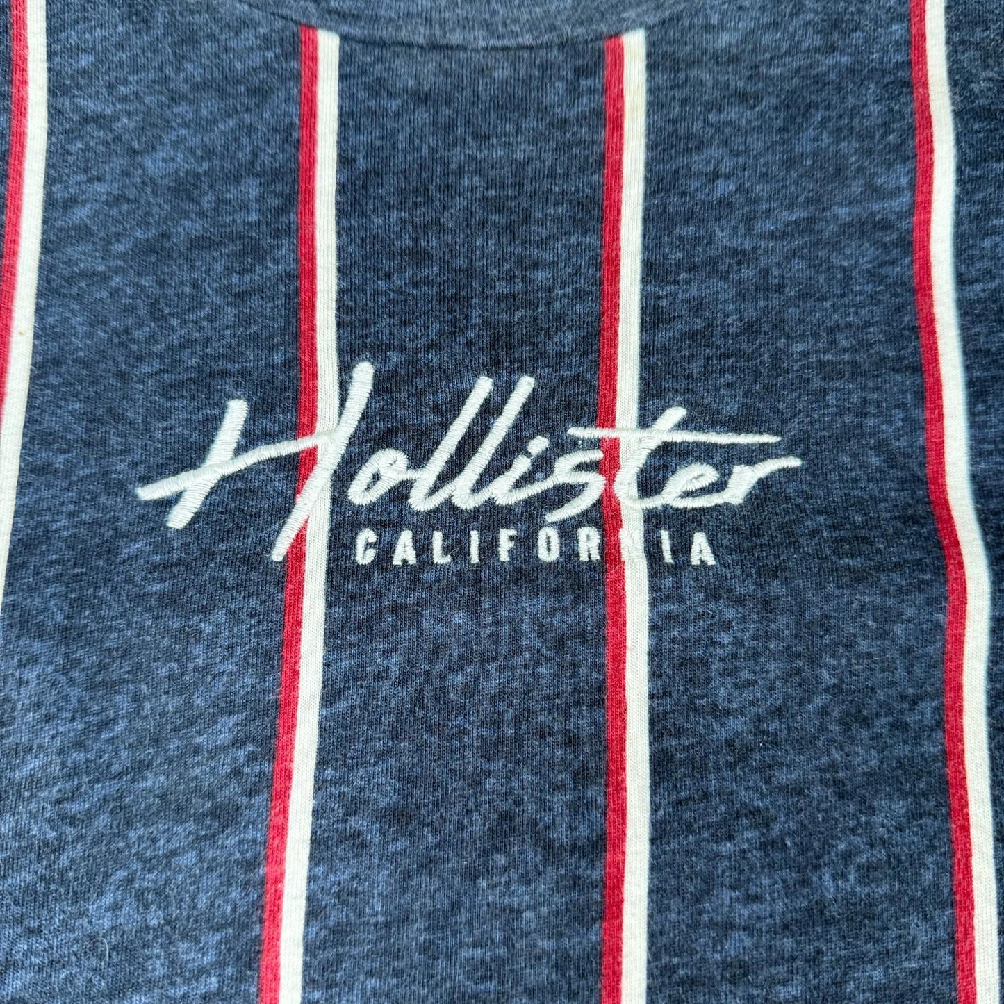Hollister California Men’s TShirt Small Navy Stripe Spell Out