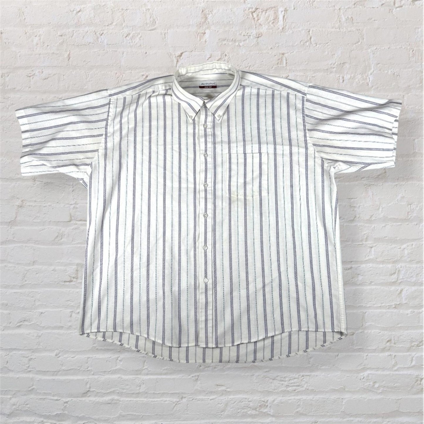 Manhattan Vintage Short Sleeve Shirt White Blue Striped