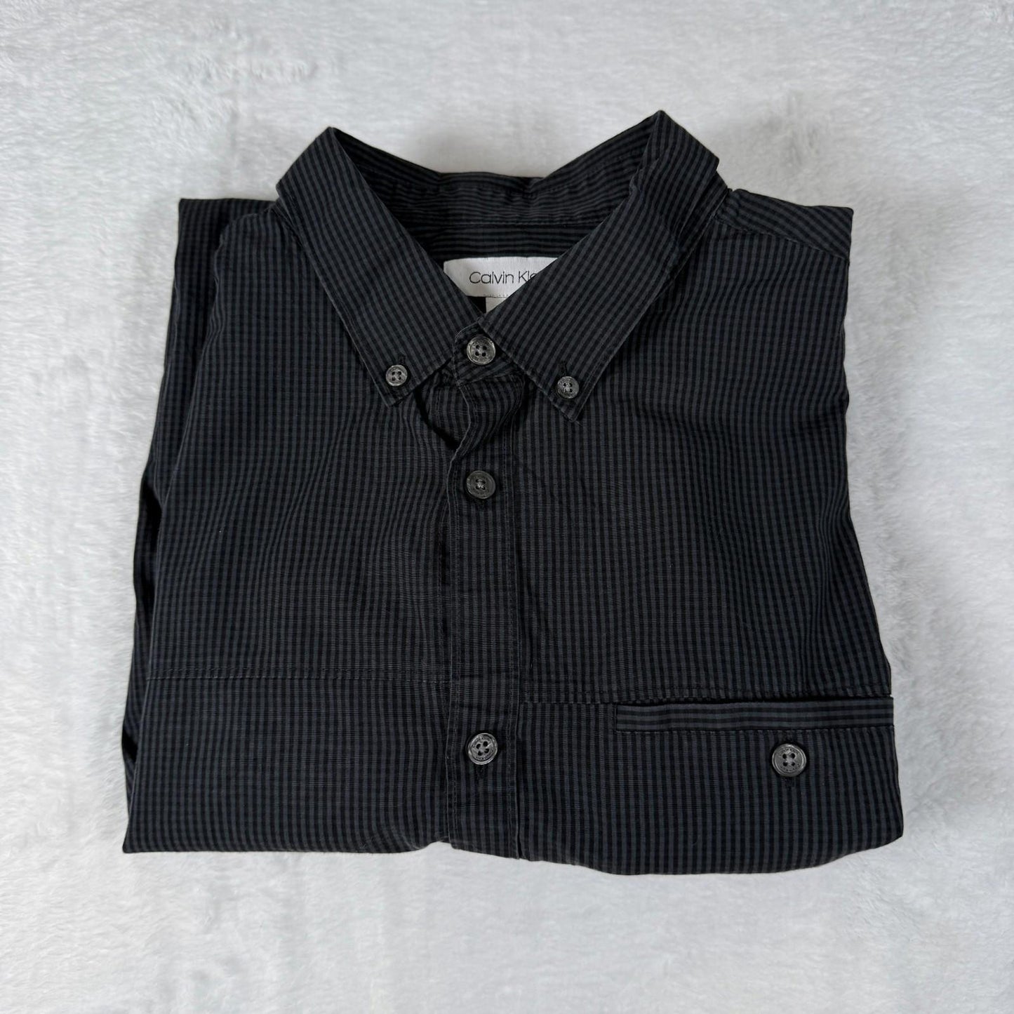 Calvin Klein Shirt Black Striped Slim Fit Men’s Large Long Sleeve - Good