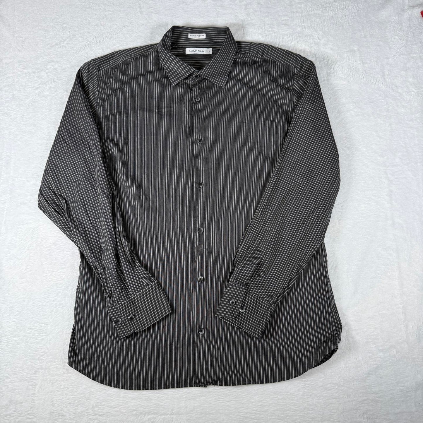 Mens Calvin Klein Shirt Black Grey Pinstripe