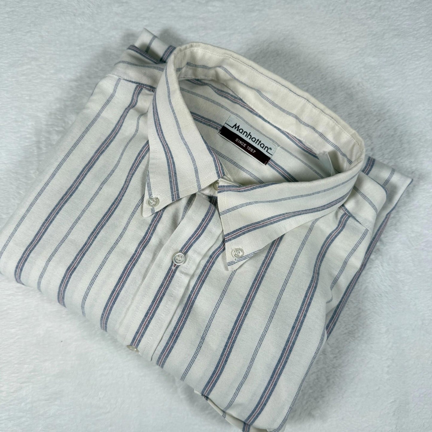 Manhattan Vintage Short Sleeve Shirt White Blue Striped