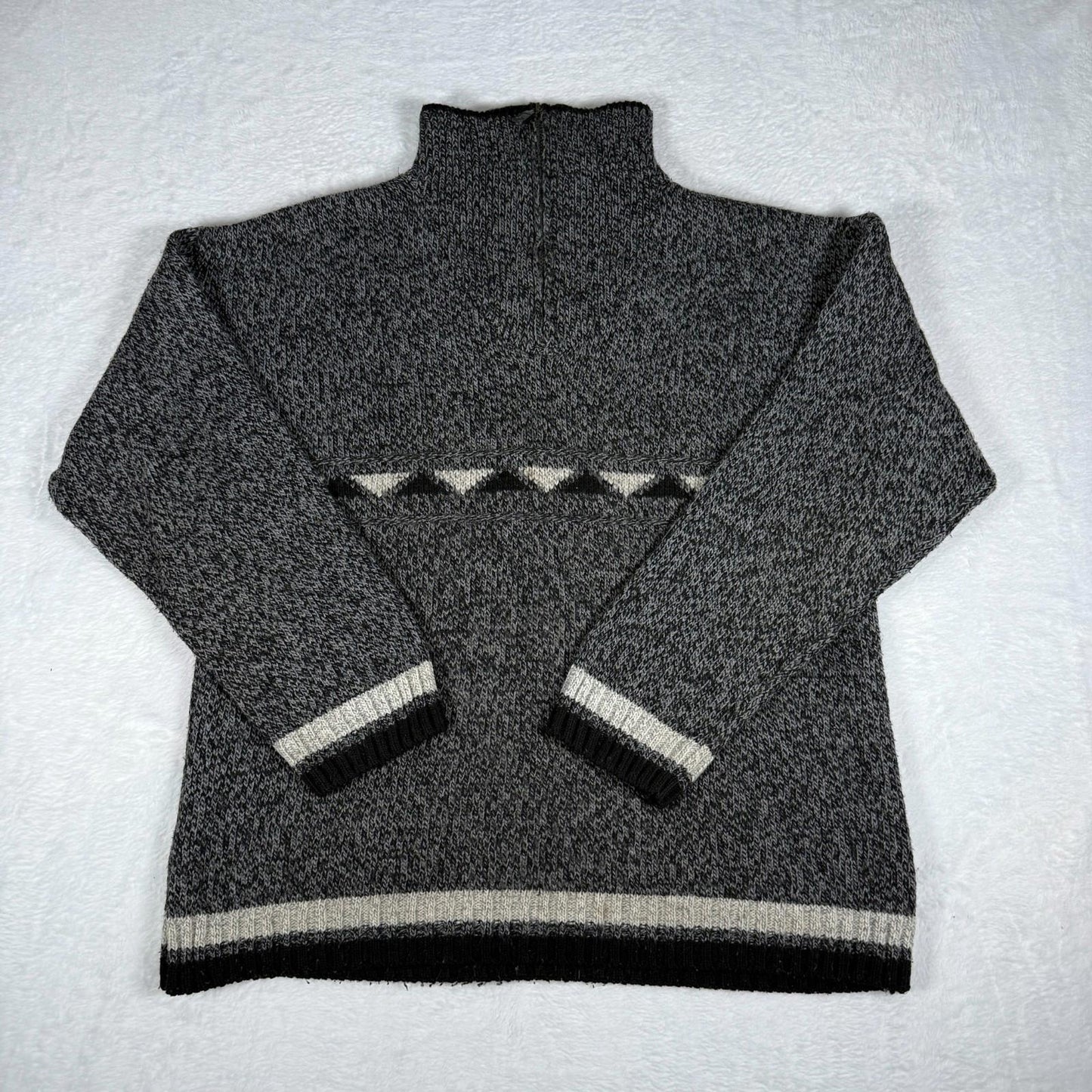 Men’s 1/4 Zip Knit Sweater Grey Black Large