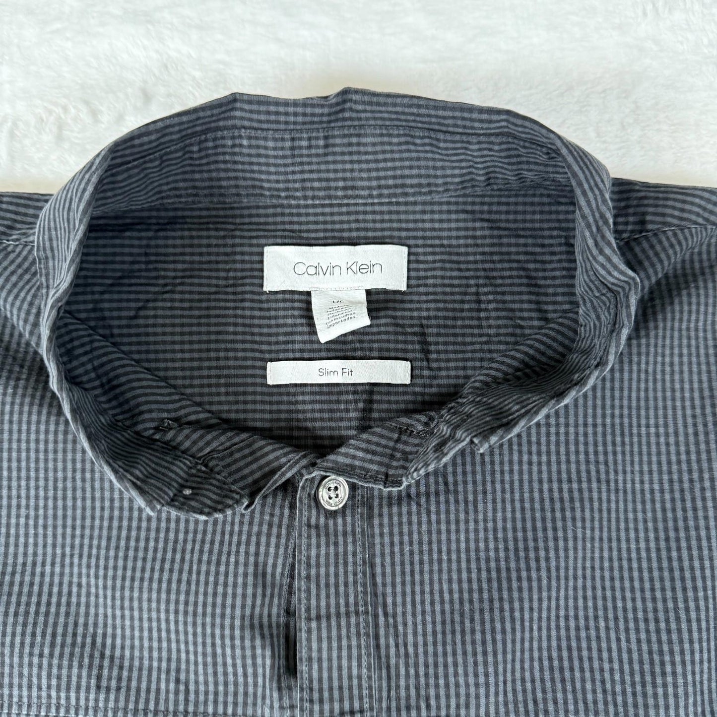 Calvin Klein Shirt Black Striped Slim Fit Men’s Large Long Sleeve - Good