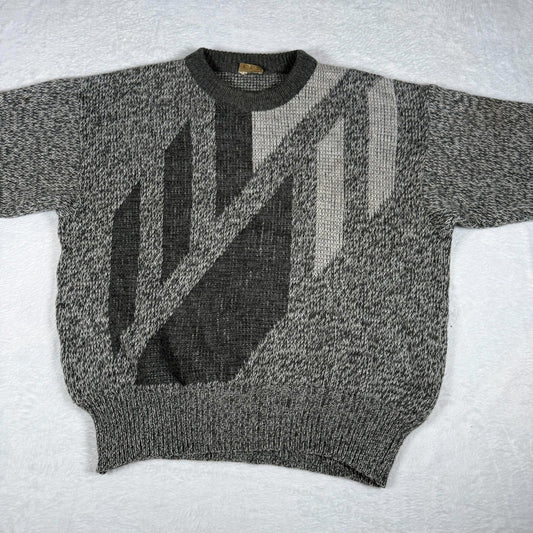 Vintage Ragno Knit Sweater Italian XL Grey Abstract 80s