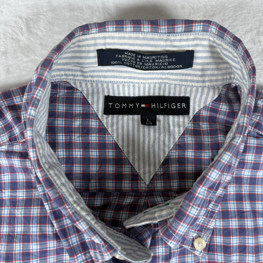 Tommy Hilgiger Blue Purple Plaid Short Sleeved Shirt