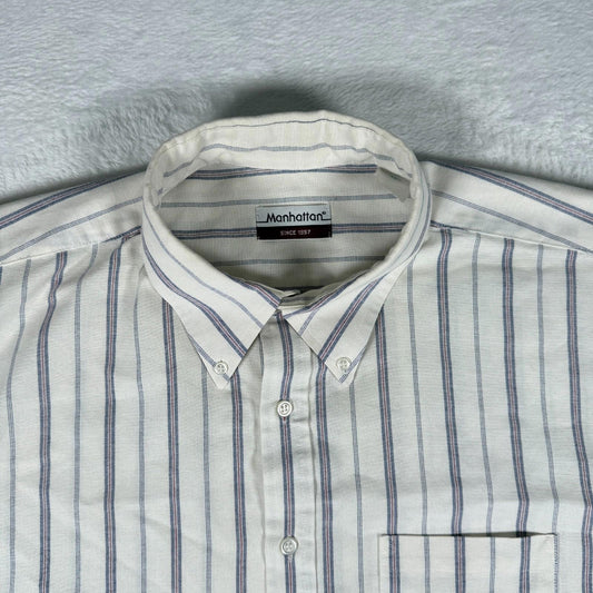 Manhattan Vintage Short Sleeve Shirt White Blue Striped