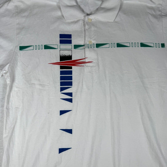 Men’s White Polo Shirt Abstract Design