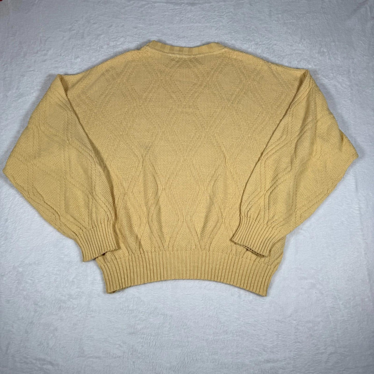 Vintage 80s Style Knit Jumper XL Yellow Diamond