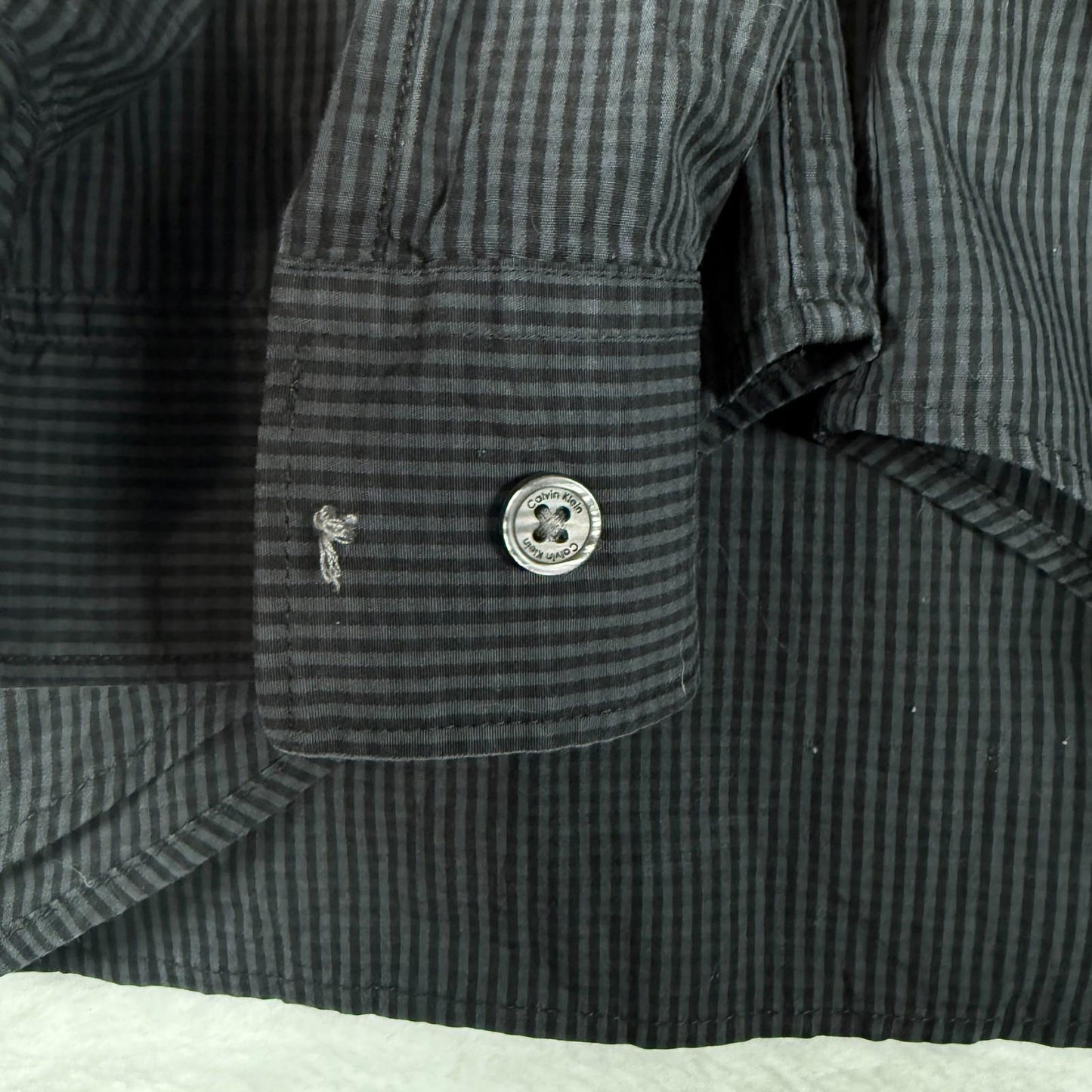 Calvin Klein Shirt Black Striped Slim Fit Men’s Large Long Sleeve - Good