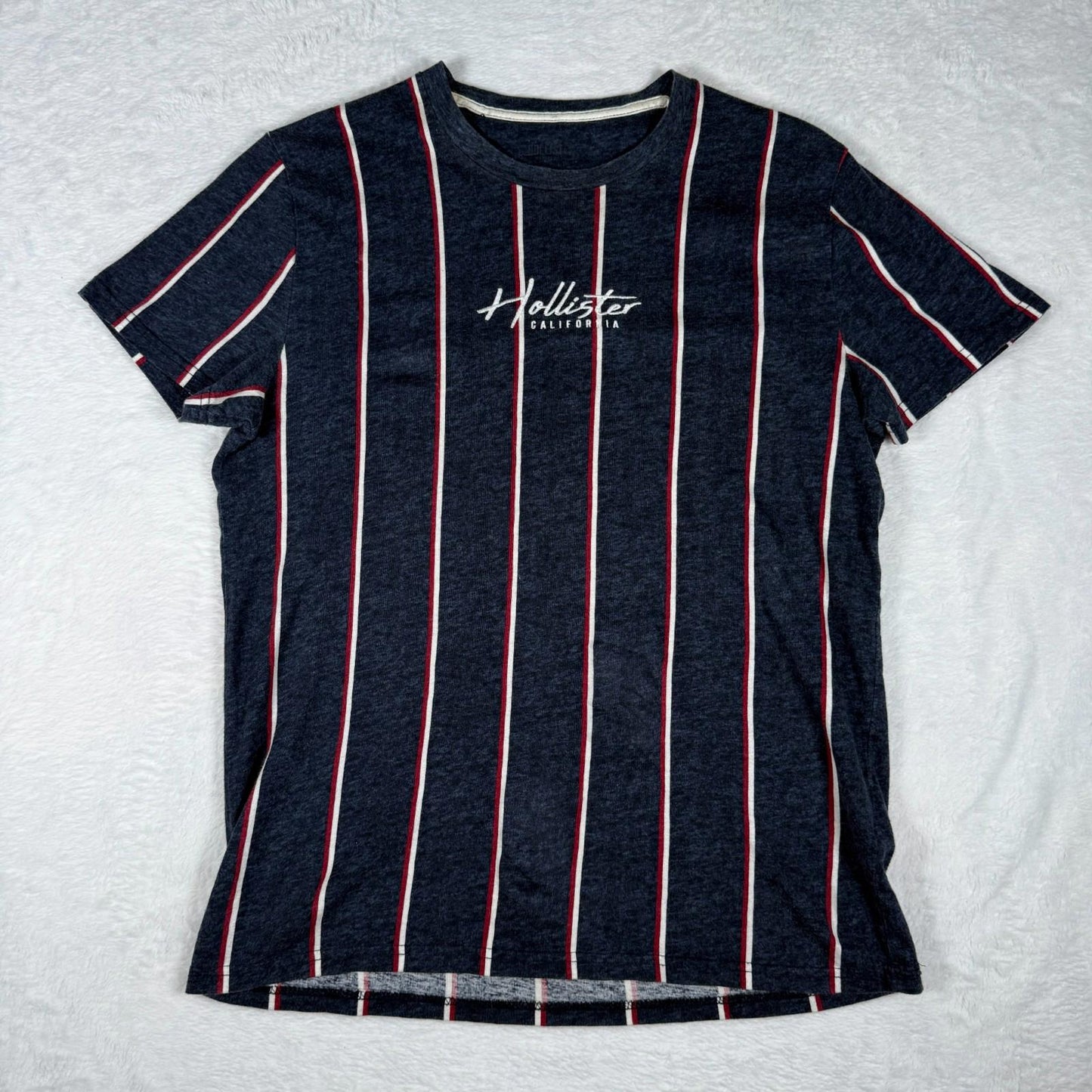 Hollister California Men’s TShirt Small Navy Stripe Spell Out