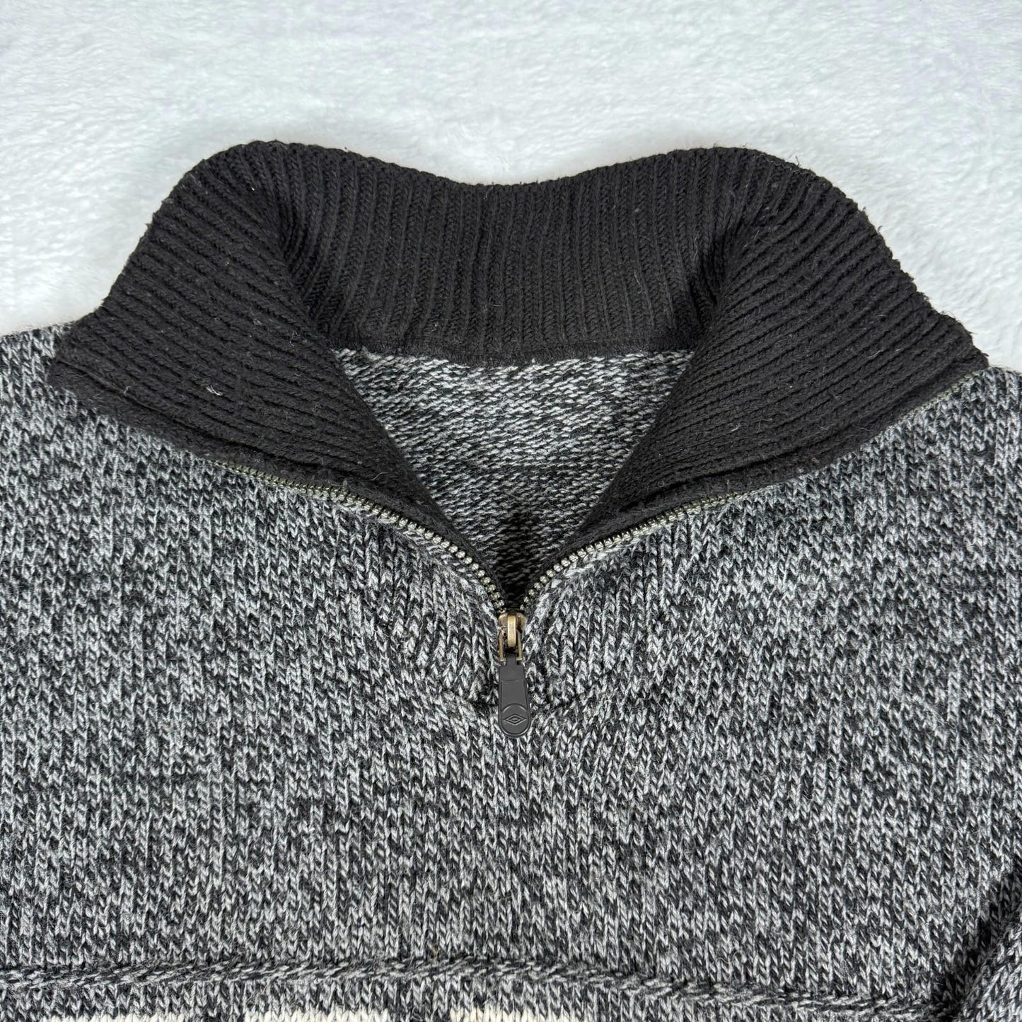 Men’s 1/4 Zip Knit Sweater Grey Black Large