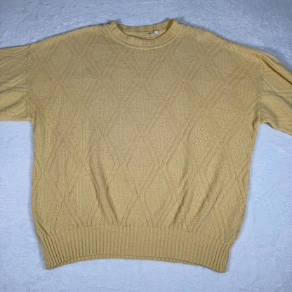 Vintage 80s Style Knit Jumper XL Yellow Diamond