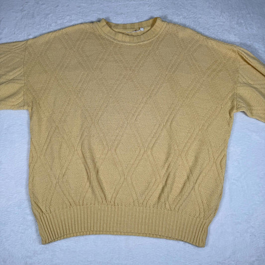 Vintage 80s Style Knit Jumper XL Yellow Diamond