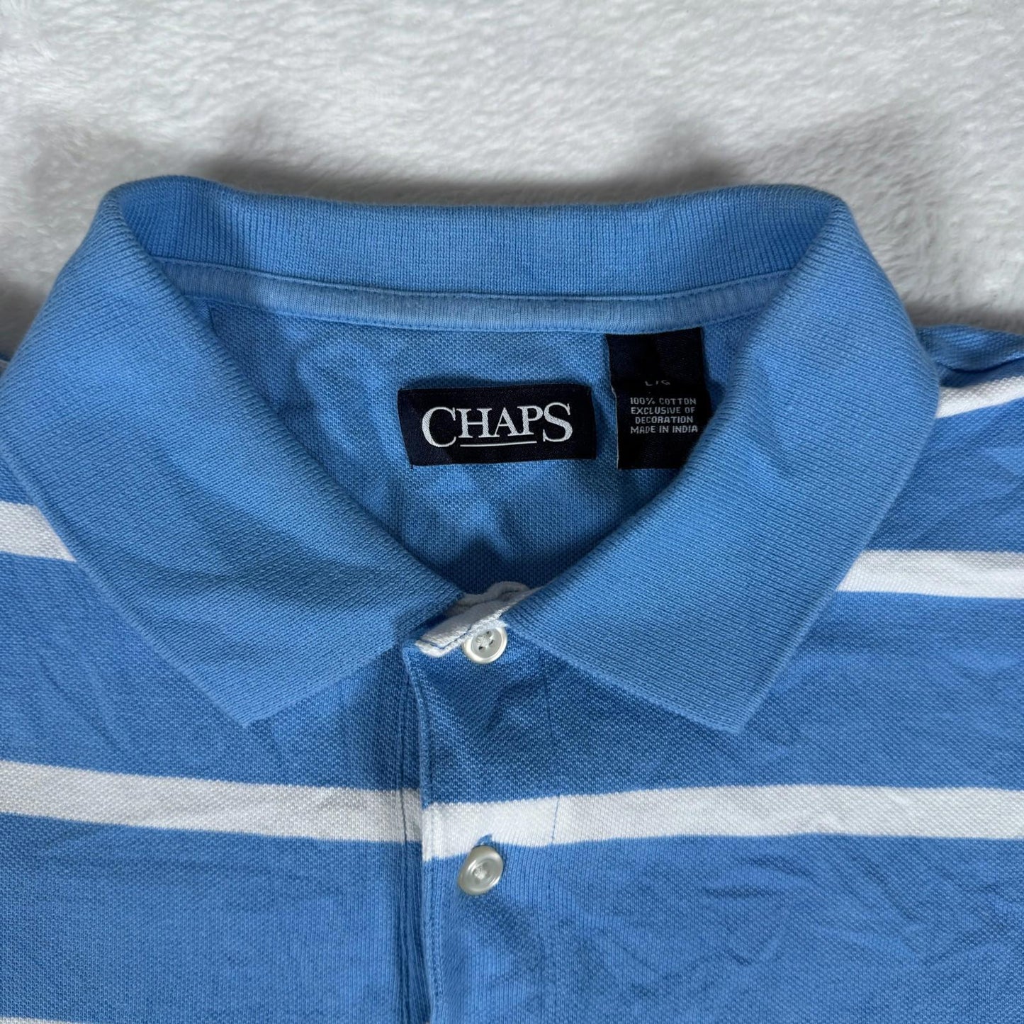 Chaps Polo Shirt Mens Large Blue White Striped