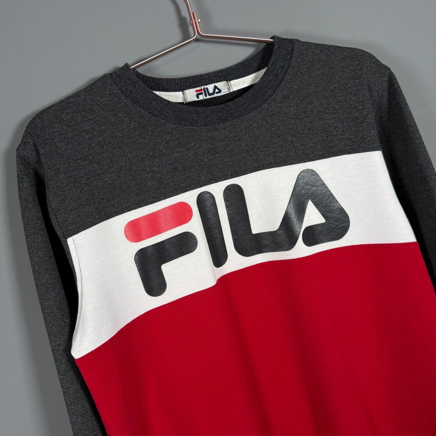 Vintage Fila Sweatshirt Grey Red White Logo