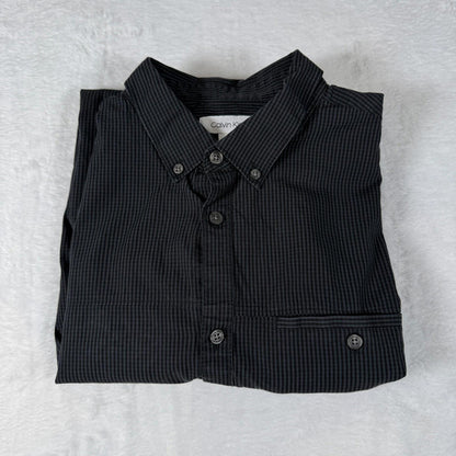 Calvin Klein Shirt Black Striped Slim Fit Men’s Large Long Sleeve - Good