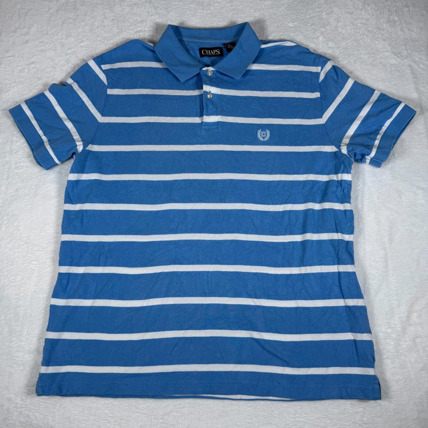Chaps Polo Shirt Mens Large Blue White Striped