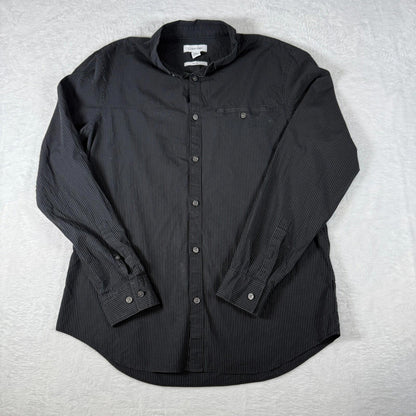 Calvin Klein Shirt Black Striped Slim Fit Men’s Large Long Sleeve - Good