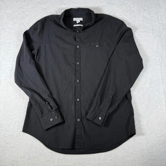 Calvin Klein Shirt Black Striped Slim Fit Men’s Large Long Sleeve - Good