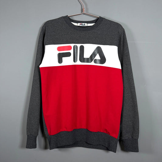 Vintage Fila Sweatshirt Grey Red White Logo