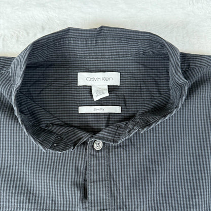 Calvin Klein Shirt Black Striped Slim Fit Men’s Large Long Sleeve - Good