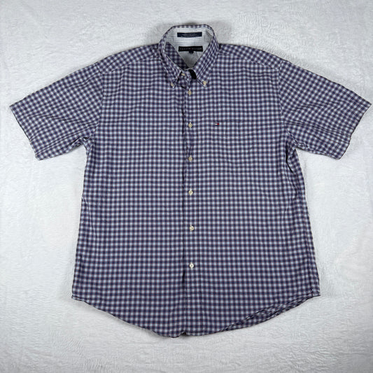 Tommy Hilgiger Blue Purple Plaid Short Sleeved Shirt