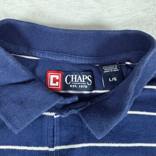 Chaps Polo Shirt L – Blue with White Stripes
