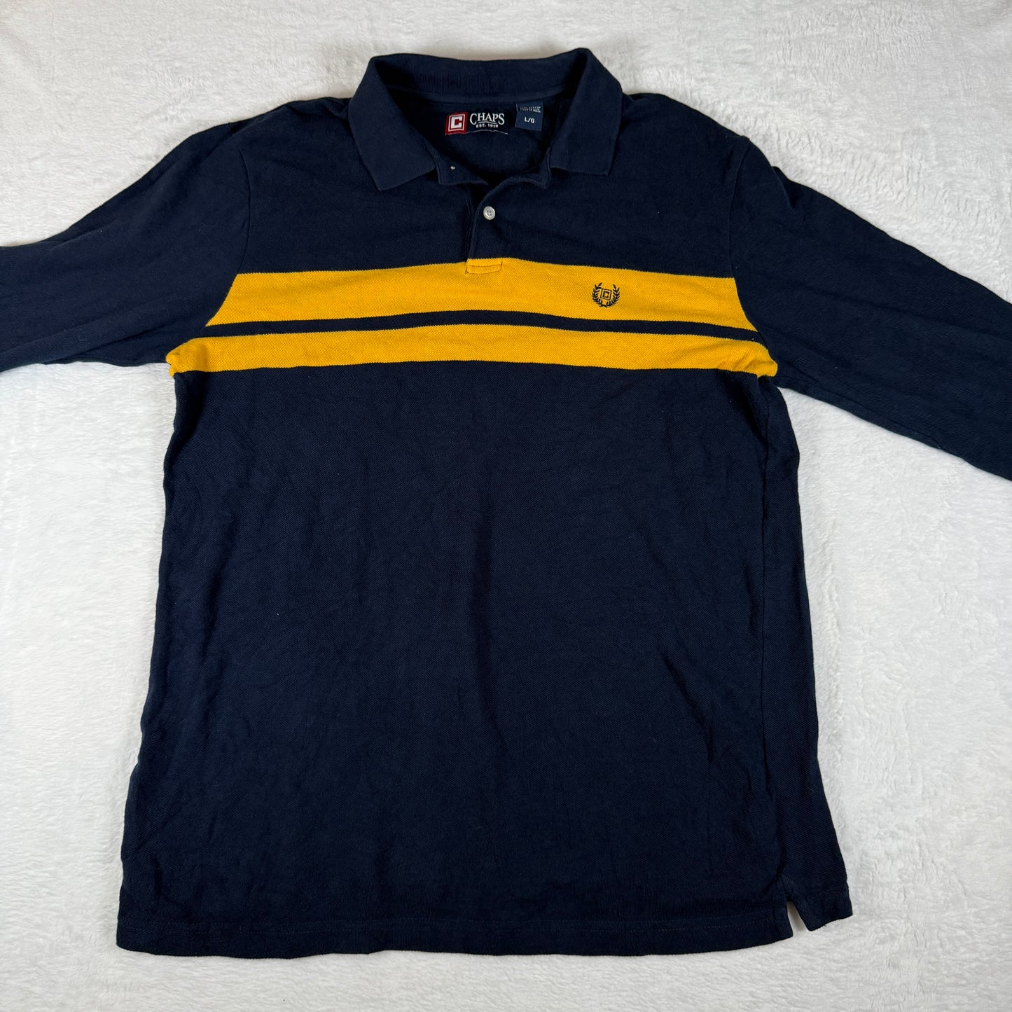 Chaps Navy/Yellow Long Sleeve Polo
