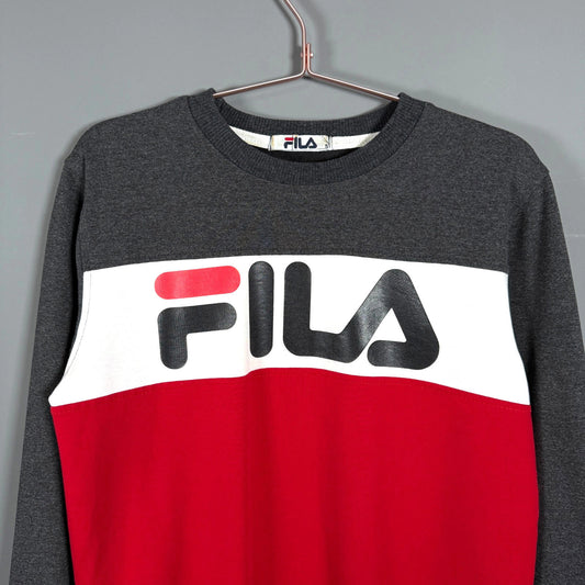 Vintage Fila Sweatshirt Grey Red White Logo