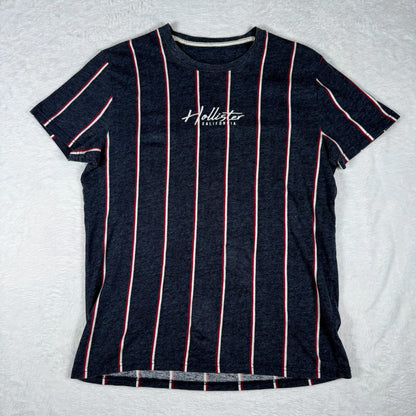 Hollister California Men’s TShirt Small Navy Stripe Spell Out