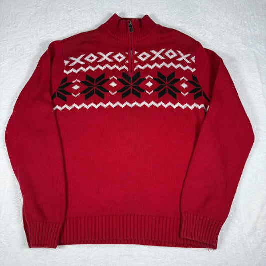 Chaps Knit Jumper Mens Large Red Fair Isle