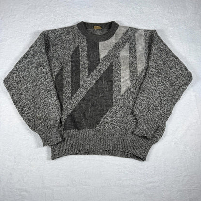 Vintage Ragno Knit Sweater Italian XL Grey Abstract 80s