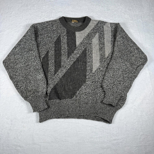 Vintage Ragno Knit Sweater Italian XL Grey Abstract 80s